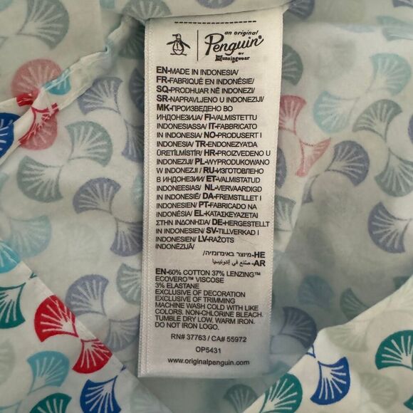 PENGUIN Mens Short Sleeve Button Down Stretch Geometric Casual Shirt NWT Medium - Picture 9 of 9